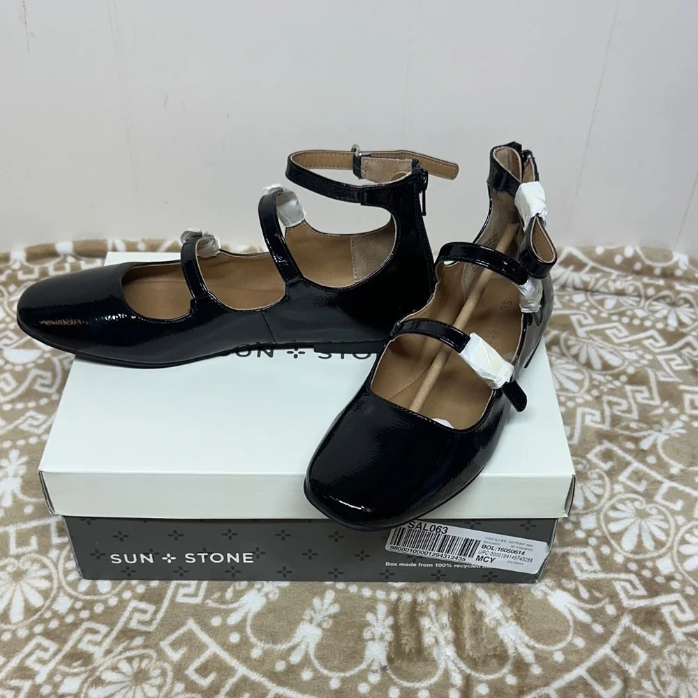Sun + Stone Women's Cecillee Triple Strap Mary Jane Flats NWT